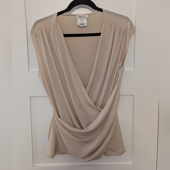 Kim & Co Ivory Crossed V-neck Sleeveless Blouse Large - Picture 1 of 6